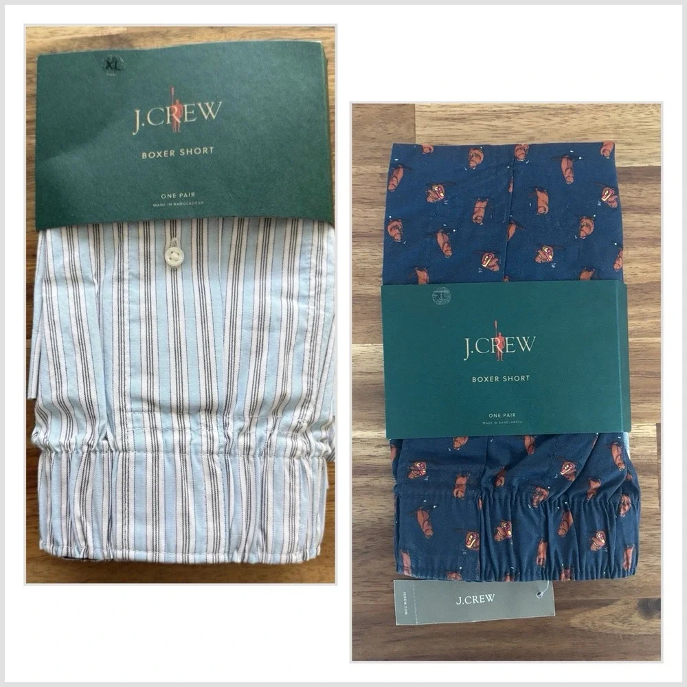 NWT Lot of 2 J Crew Boxer Short Mens Sz XL Underwear Beaver / Striped Cotton